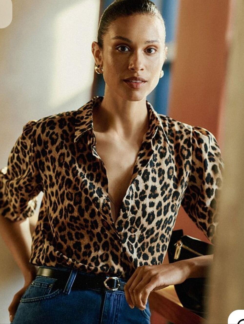 Jonathan Martin silk blouse leopard button down shirt blouse
